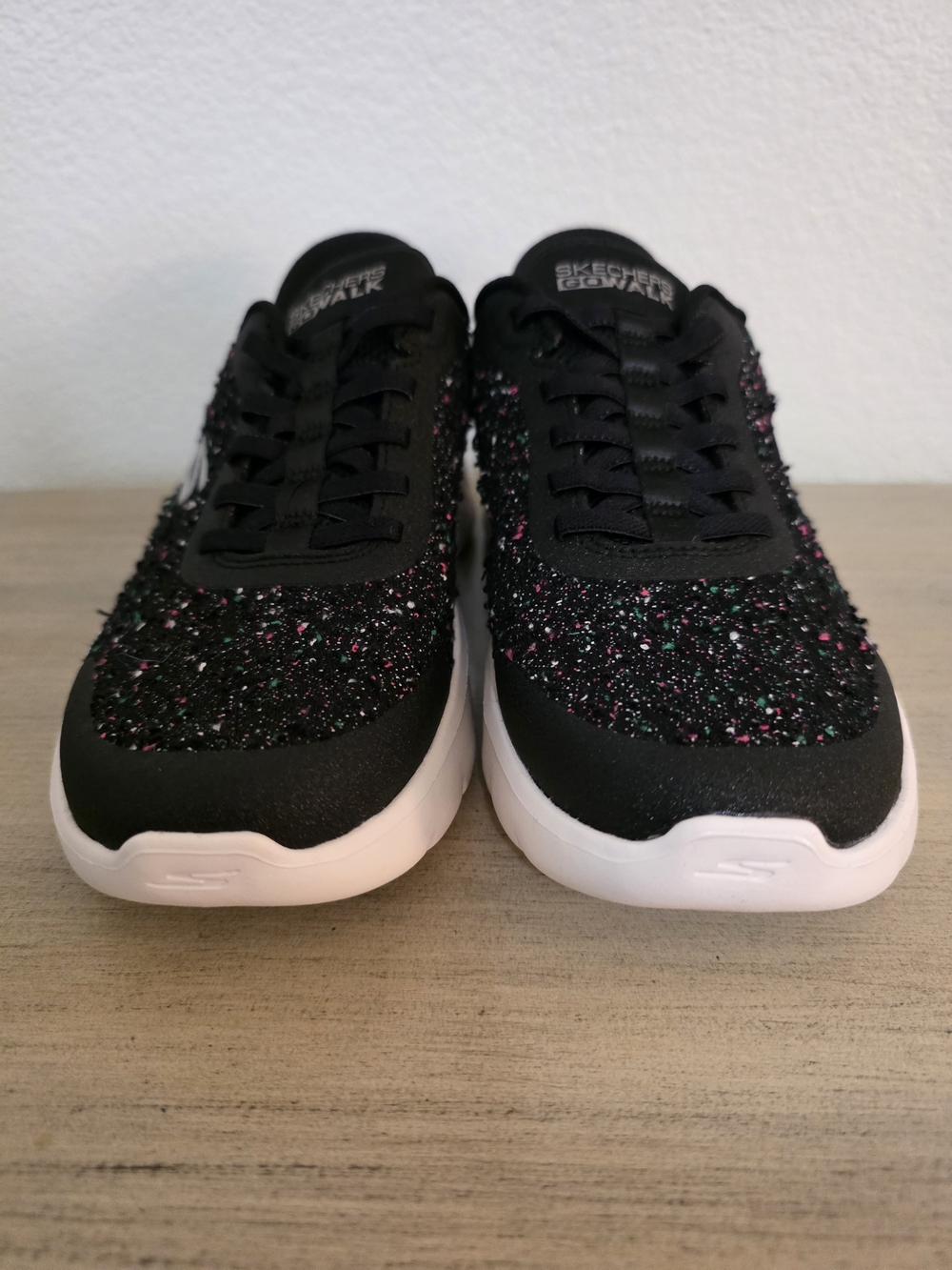 Skechers GOwalk Black Knit Slip On Sneakers with Pink & Teal Speckle Size 6 - Picture 3 of 7